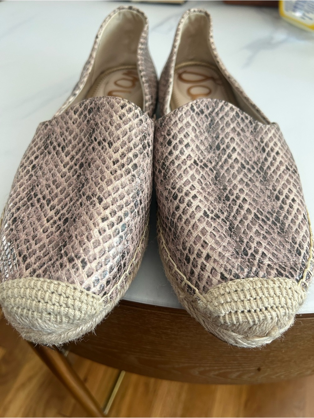 Sam Edelman Taupe-Pink Snake-Print Espadrille Flats